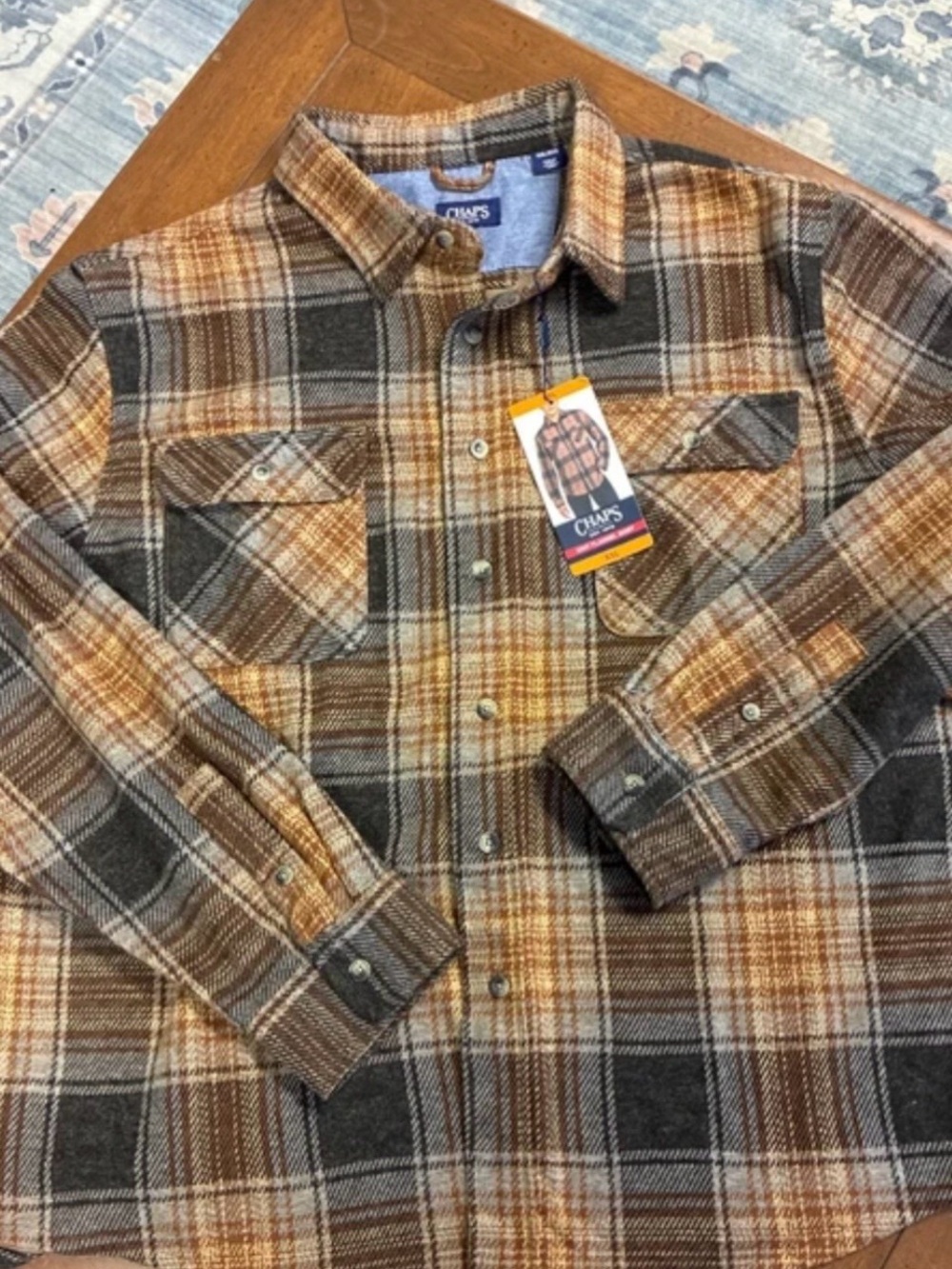 Chaps Brown Tan Plaid Button-Front Casual Shirt